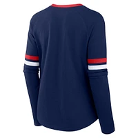 Women's Fanatics Navy Atlanta Braves Won & Done Raglan Lace-Up Long Sleeve T-Shirt