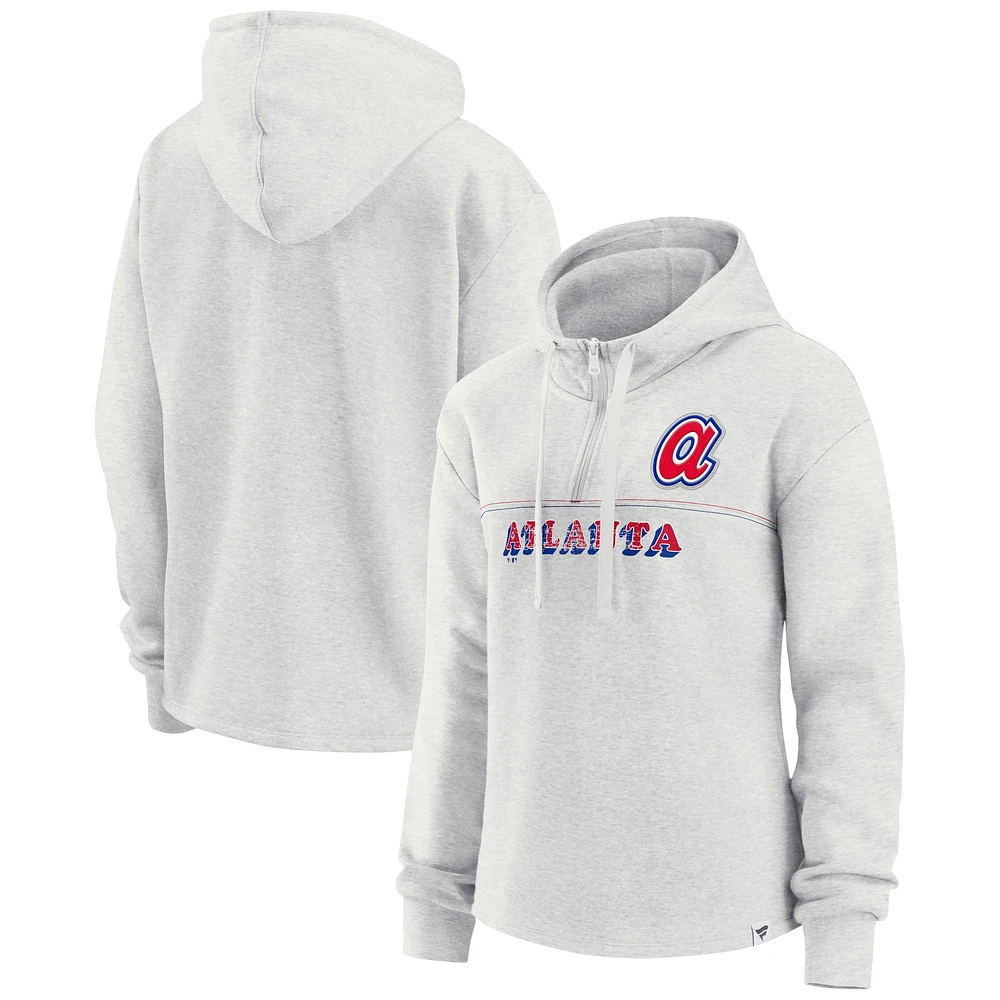 Women's Fanatics Oatmeal Atlanta Braves True Classics Legacy Quarter-Zip Hoodie