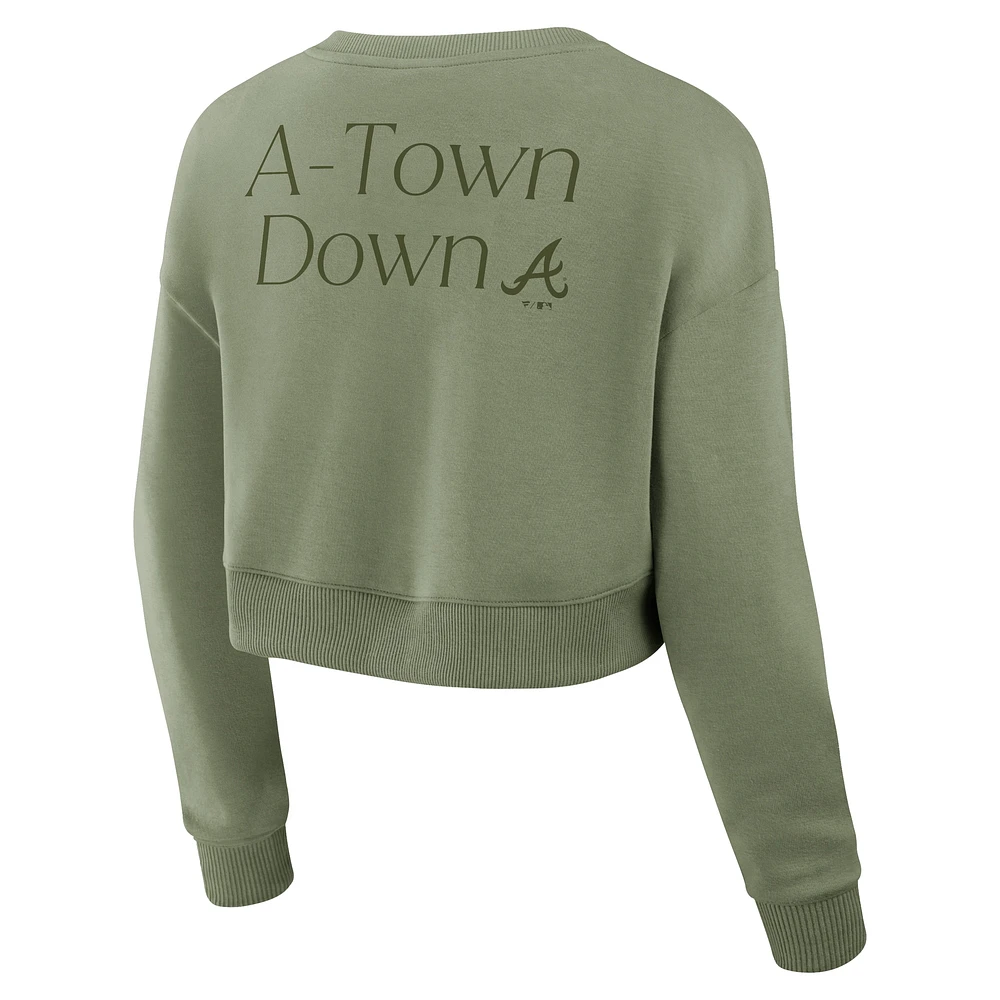 Women's Fanatics Olive Atlanta Braves Studio Cropped Pullover Sweatshirt