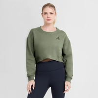 Women's Fanatics Olive Atlanta Braves Studio Cropped Pullover Sweatshirt