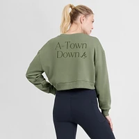 Women's Fanatics Olive Atlanta Braves Studio Cropped Pullover Sweatshirt