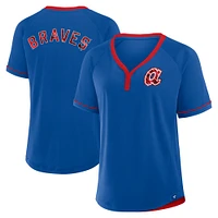 T-shirt col en V raglan Diva League Fanatics Royal Atlanta Braves Cooperstown Collection pour femmes