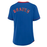 T-shirt col en V raglan Diva League Fanatics Royal Atlanta Braves Cooperstown Collection pour femmes