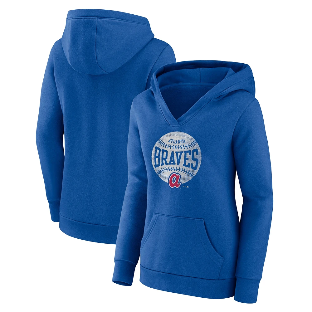 Women's Fanatics Royal Atlanta Braves Slider Crossover V-Neck Pullover Hoodie