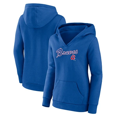 Women's Fanatics Royal Atlanta Braves Wahconah Crossover V-Neck Pullover Hoodie