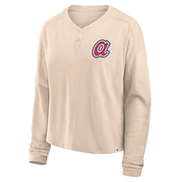 Women's Fanatics Tan Atlanta Braves Oversized Stadium Slub Long Sleeve Henley T-Shirt