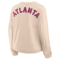 Women's Fanatics Tan Atlanta Braves Oversized Stadium Slub Long Sleeve Henley T-Shirt