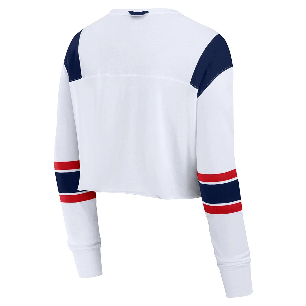 Women's Fanatics  White Atlanta Braves Stretch Cropped Fashion Long Sleeve T-Shirt