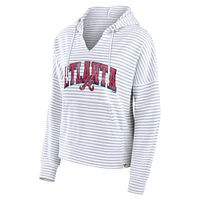 Women's Fanatics White Atlanta Braves Striped Fundamentals Notch Neck Pullover Hoodie