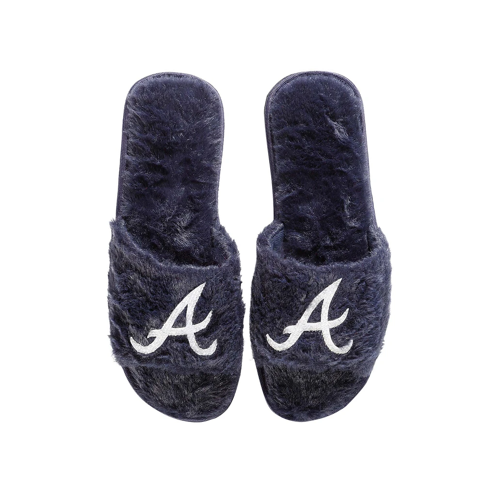 Women's FOCO Navy Atlanta Braves Rhinestone Fuzzy Slippers