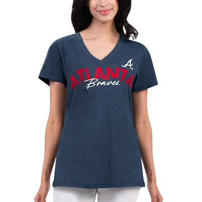 T-shirt à col en V G-III Sports by Carl Banks pour femmes, bleu marine, Atlanta Braves Key Move