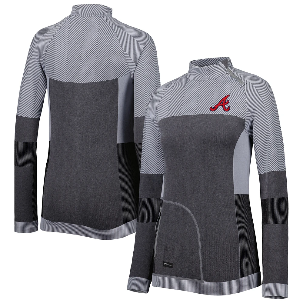 Veste pour femme Levelwear Charcoal Atlanta Braves Verse Asymmetrical Raglan Tri-Blend Quarter-Zip