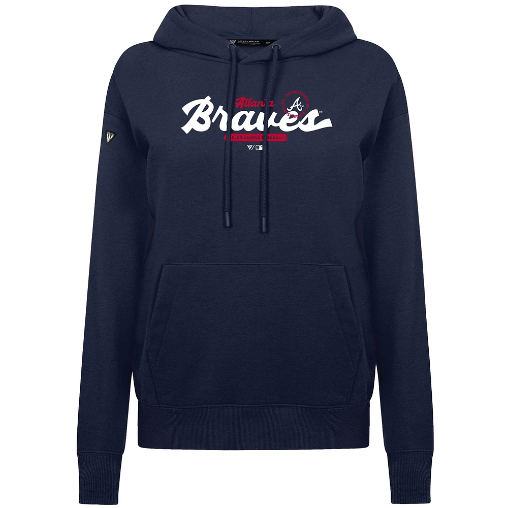 Sweat à capuche bleu marine Levelwear pour femme, motif Accolade Adorn Monument des Braves d'Atlanta