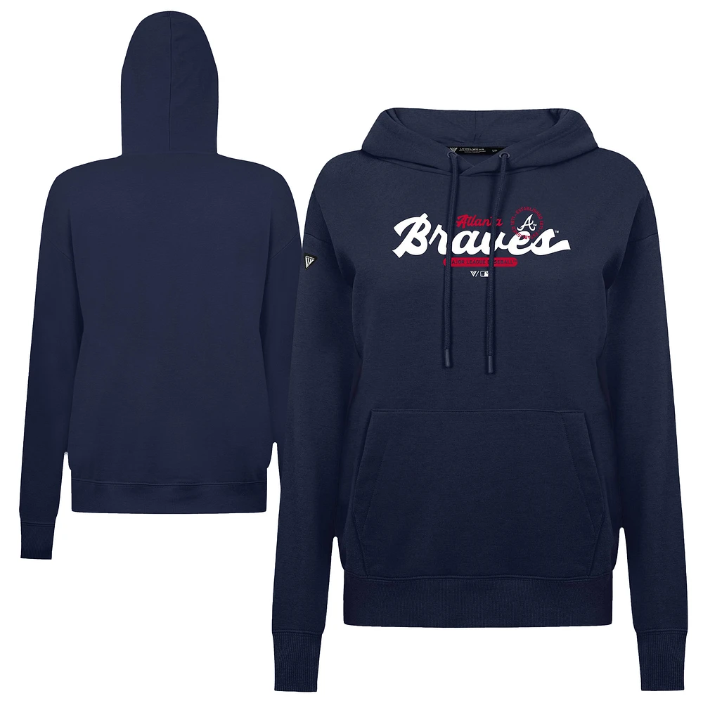 Sweat à capuche bleu marine Levelwear pour femme, motif Accolade Adorn Monument des Braves d'Atlanta