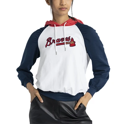 Women's Lusso White Atlanta Braves Marlowe Tri-Blend Raglan Pullover Hoodie