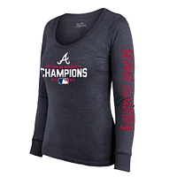 Women's Majestic Threads Navy Atlanta Braves 2021 World Series Champions Two-Hit Tri-Blend Long Sleeve Scoop Neck T-Shirt