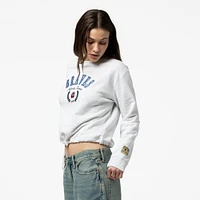 Women's Mitchell & Ness Heather Gray Atlanta Braves Cropped Toggle Pullover Sweatshirt