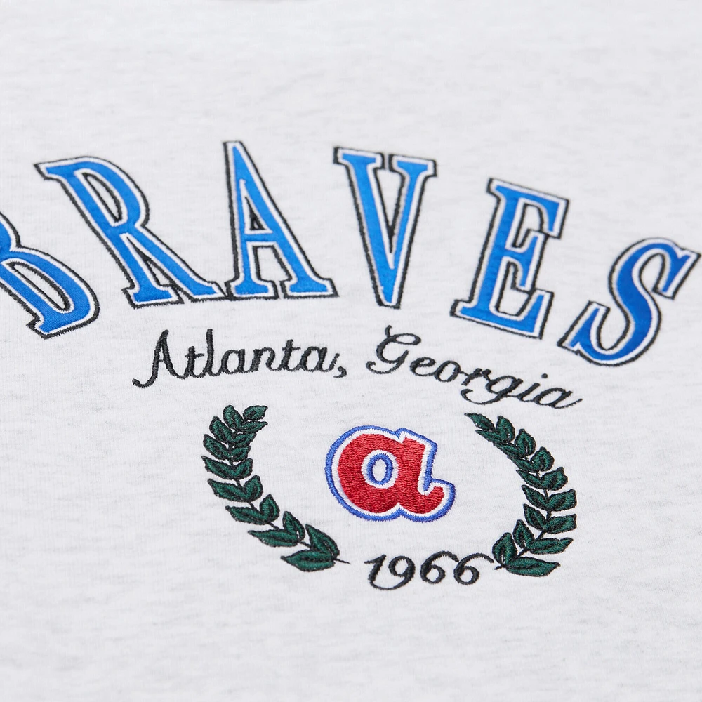 Women's Mitchell & Ness Heather Gray Atlanta Braves Cropped Toggle Pullover Sweatshirt