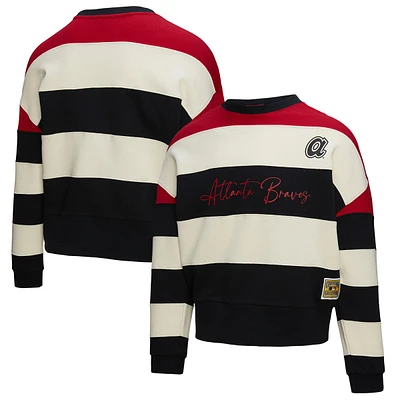 Sweat-shirt en molleton à imprimé bloc rouge/noir pour femme Mitchell & Ness des Braves d'Atlanta de la collection Cooperstown