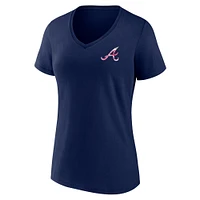 T-shirt à encolure en V pour femme bleu marine Atlanta Braves fête des mères grande taille Best Mom Ever