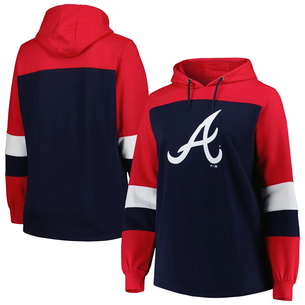 Women's Navy Atlanta Braves Plus Colorblock Pullover Hoodie