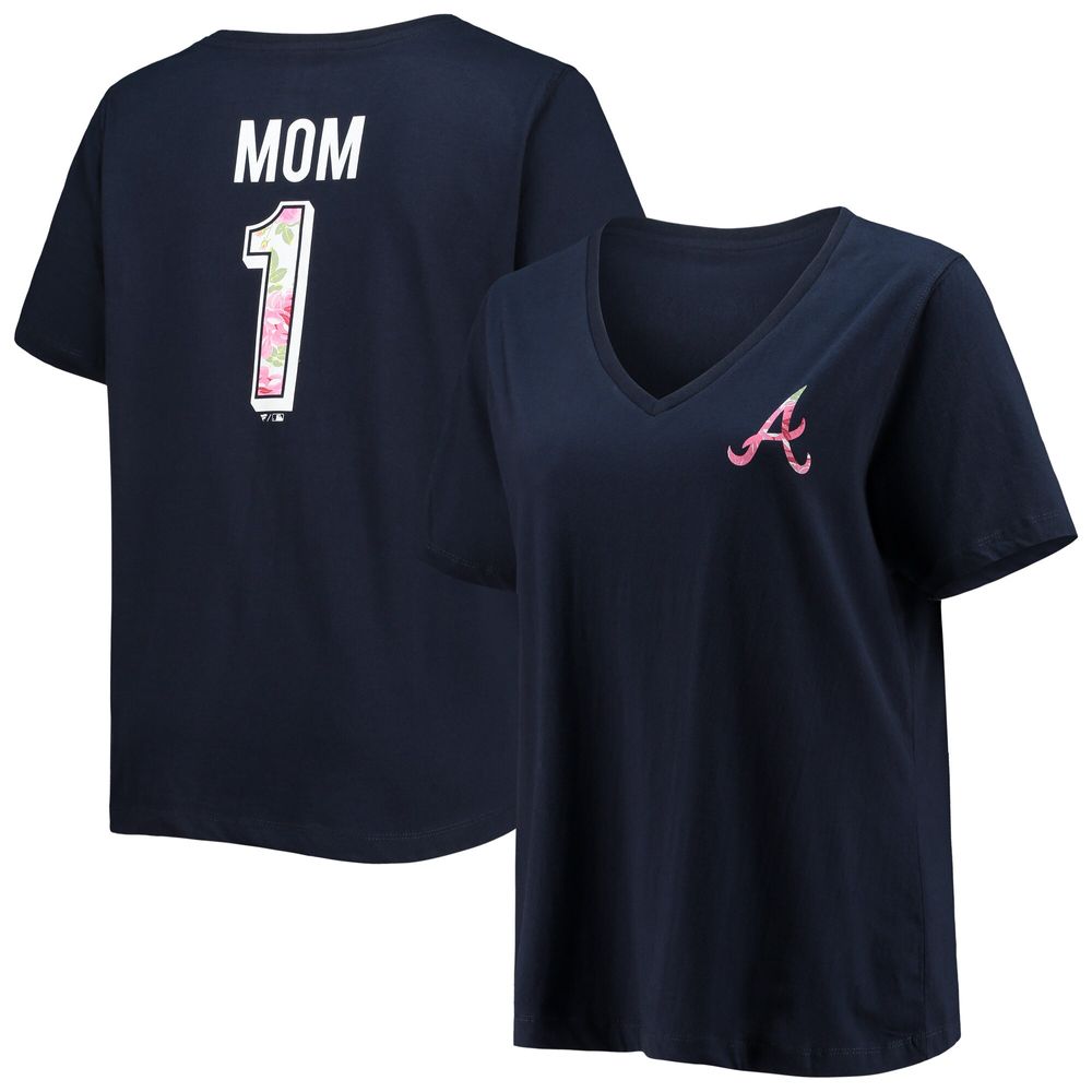 Profile Women's Navy Atlanta Braves Plus #1 Mom 2-Hit V-Neck T