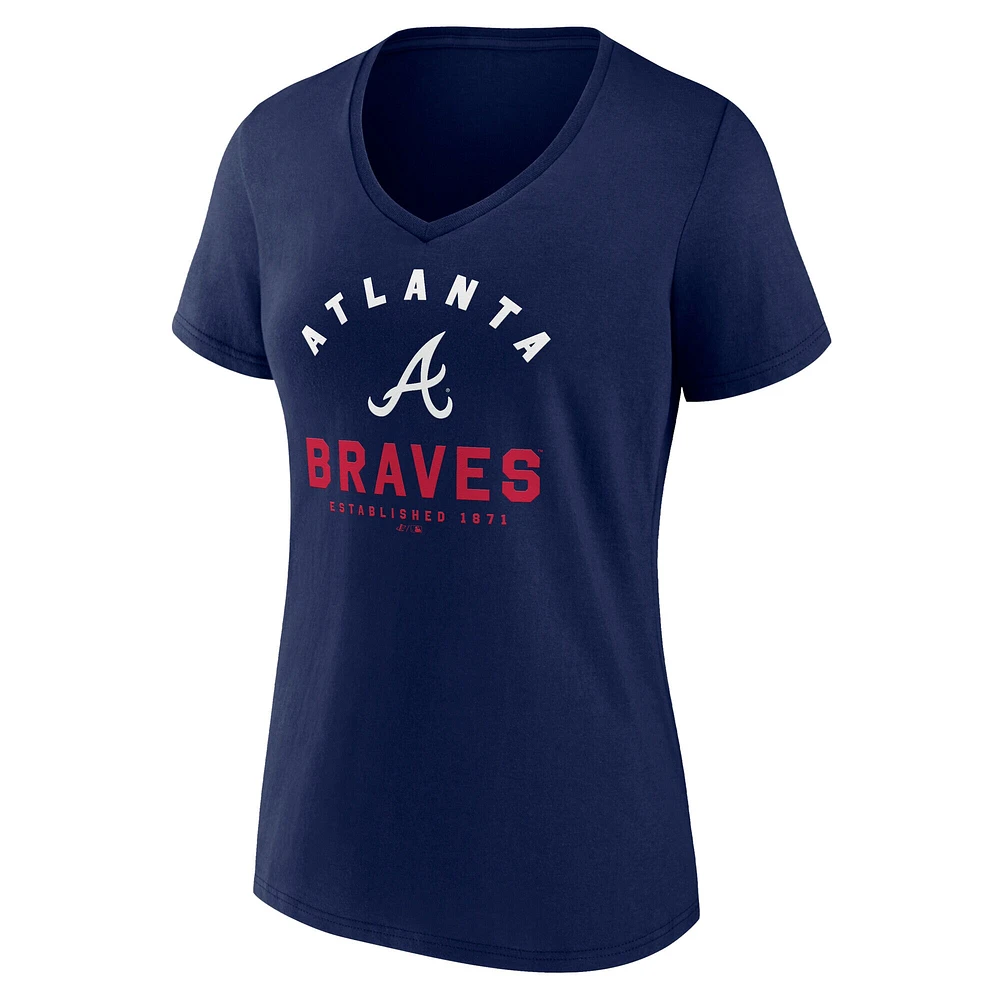 T-shirt col V bleu marine pour femme des Braves d'Atlanta