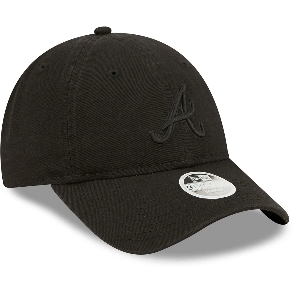 Casquette réglable New Era Atlanta Braves Core Classic II 9TWENTY pour femme, noir sur noir