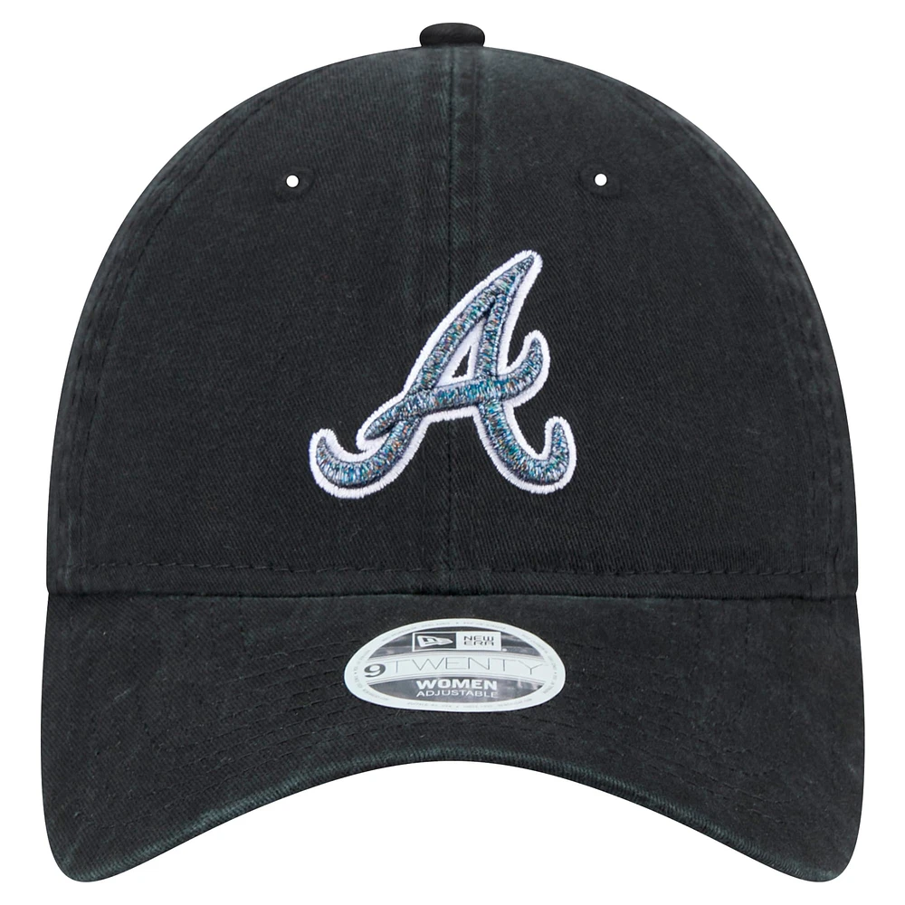 Casquette ajustable Glitz 9TWENTY noire des Braves d'Atlanta de New Era pour femme