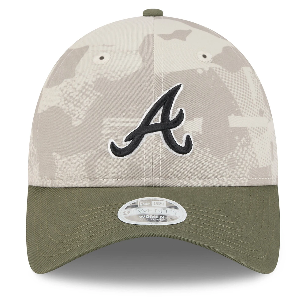 Women's New Era Light Beige/Olive Atlanta Braves 2025 Armed Forces Day 9TWENTY Adjustable Hat
