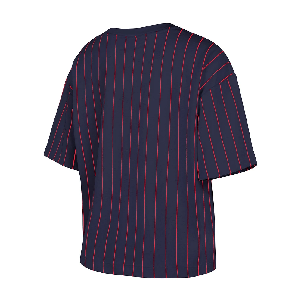 Women's New Era Navy Atlanta Braves Boxy Pinstripe T-Shirt