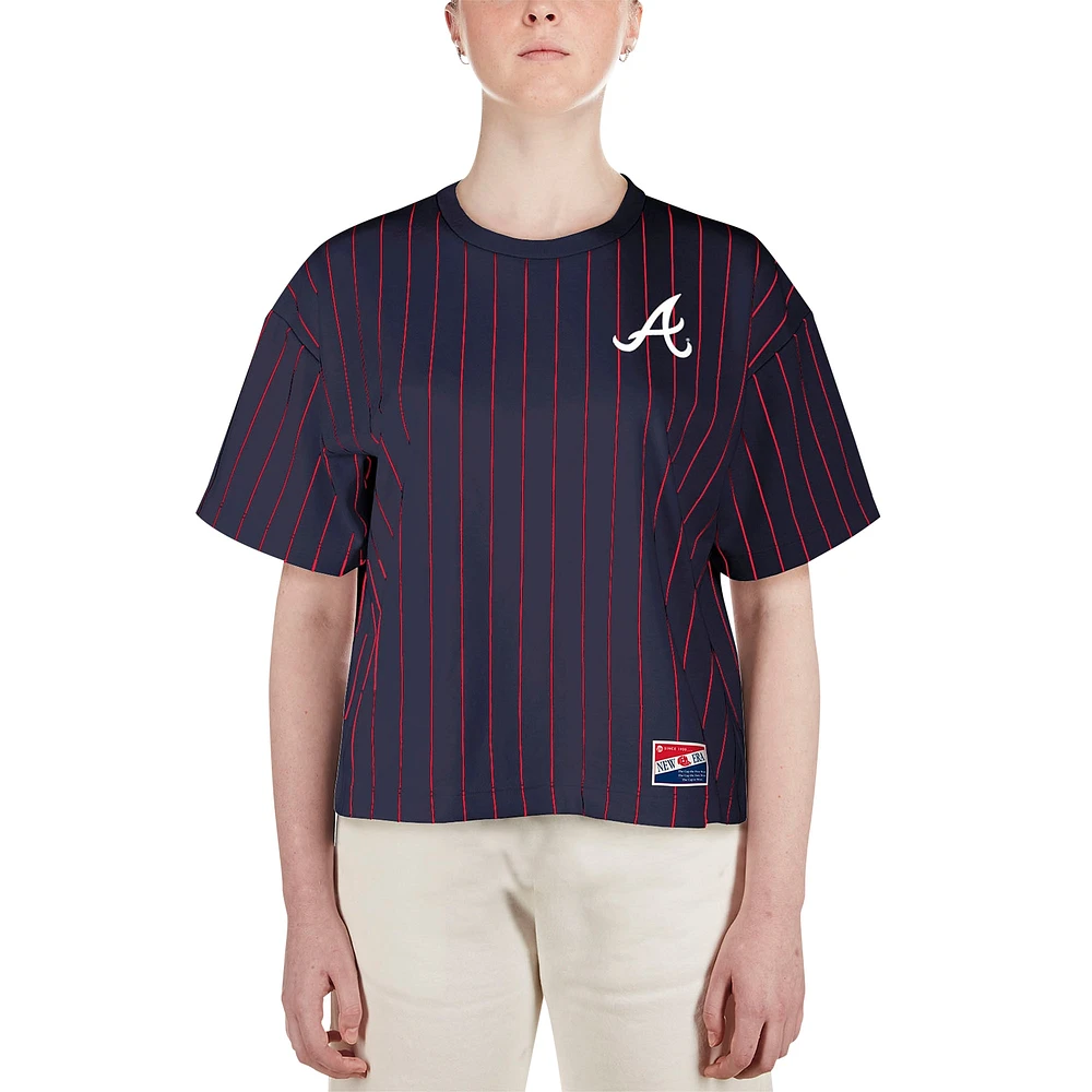 Women's New Era Navy Atlanta Braves Boxy Pinstripe T-Shirt