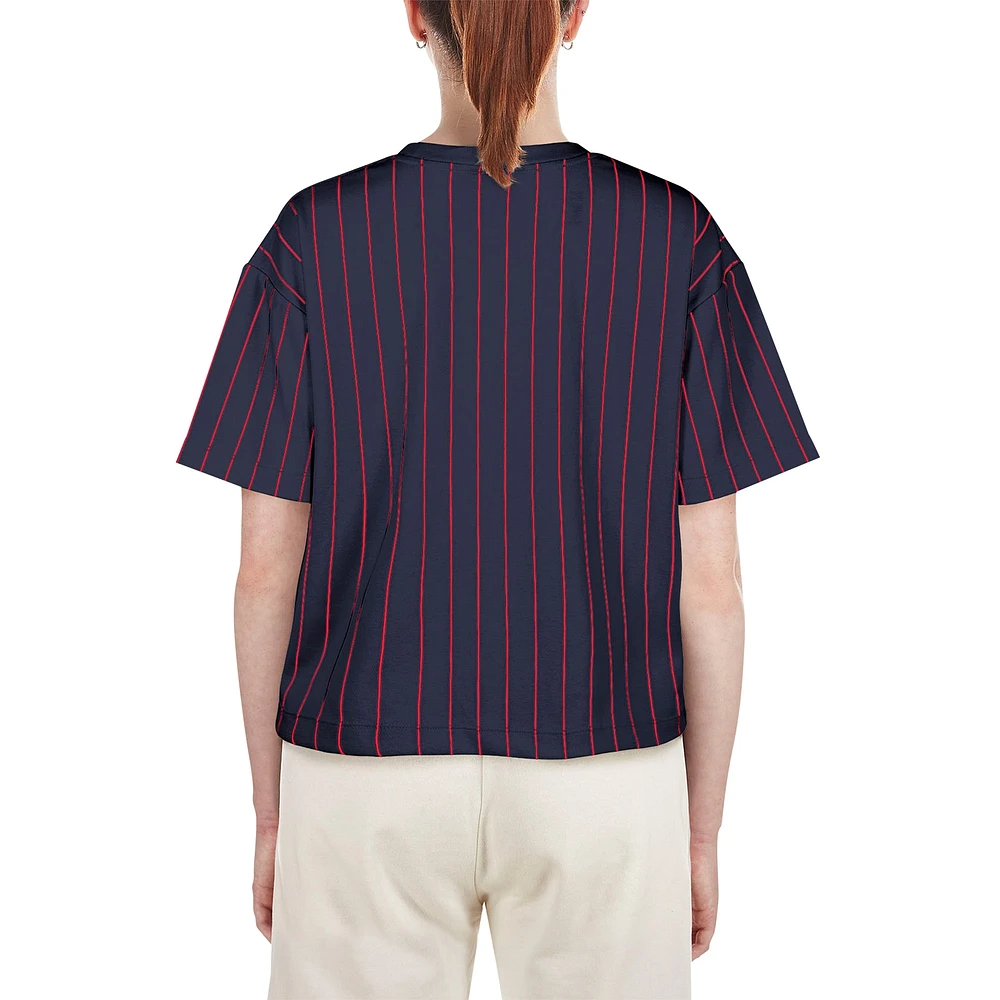 Women's New Era Navy Atlanta Braves Boxy Pinstripe T-Shirt