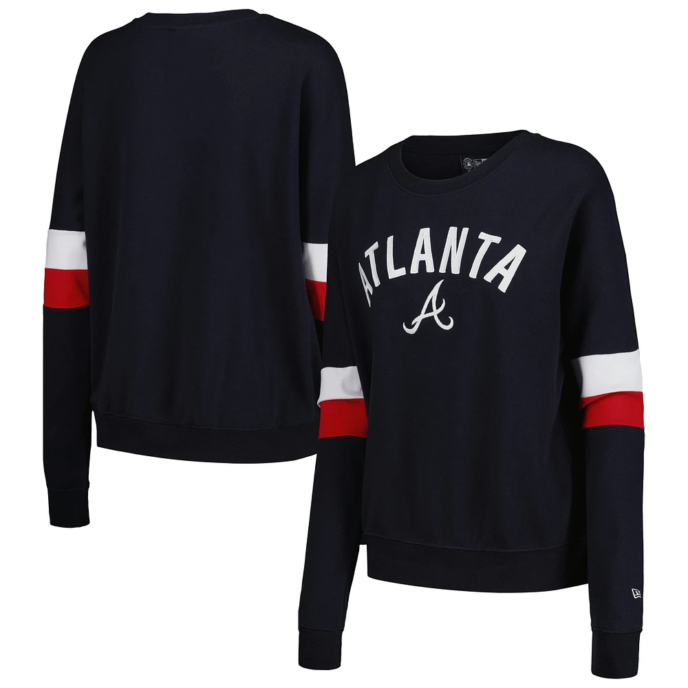 Women's New Era Navy Atlanta Braves Game Day Crew Pullover Sweatshirt