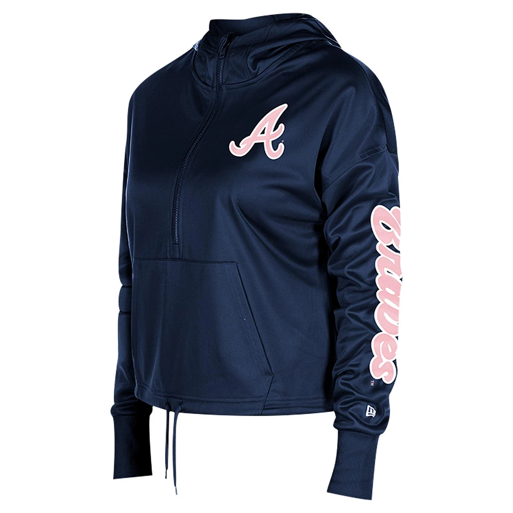 Women's New Era Navy Atlanta Braves Half-Zip Hoodie