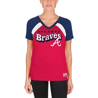 T-shirt à col en V chiné Atlanta Braves New Era rouge pour femme