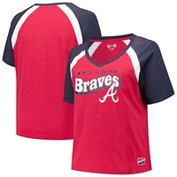 T-shirt raglan à col en V grande taille New Era pour femmes, rouge, Atlanta Braves