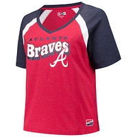 T-shirt raglan à col en V grande taille New Era pour femmes, rouge, Atlanta Braves