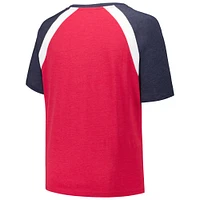 T-shirt raglan à col en V grande taille New Era pour femmes, rouge, Atlanta Braves