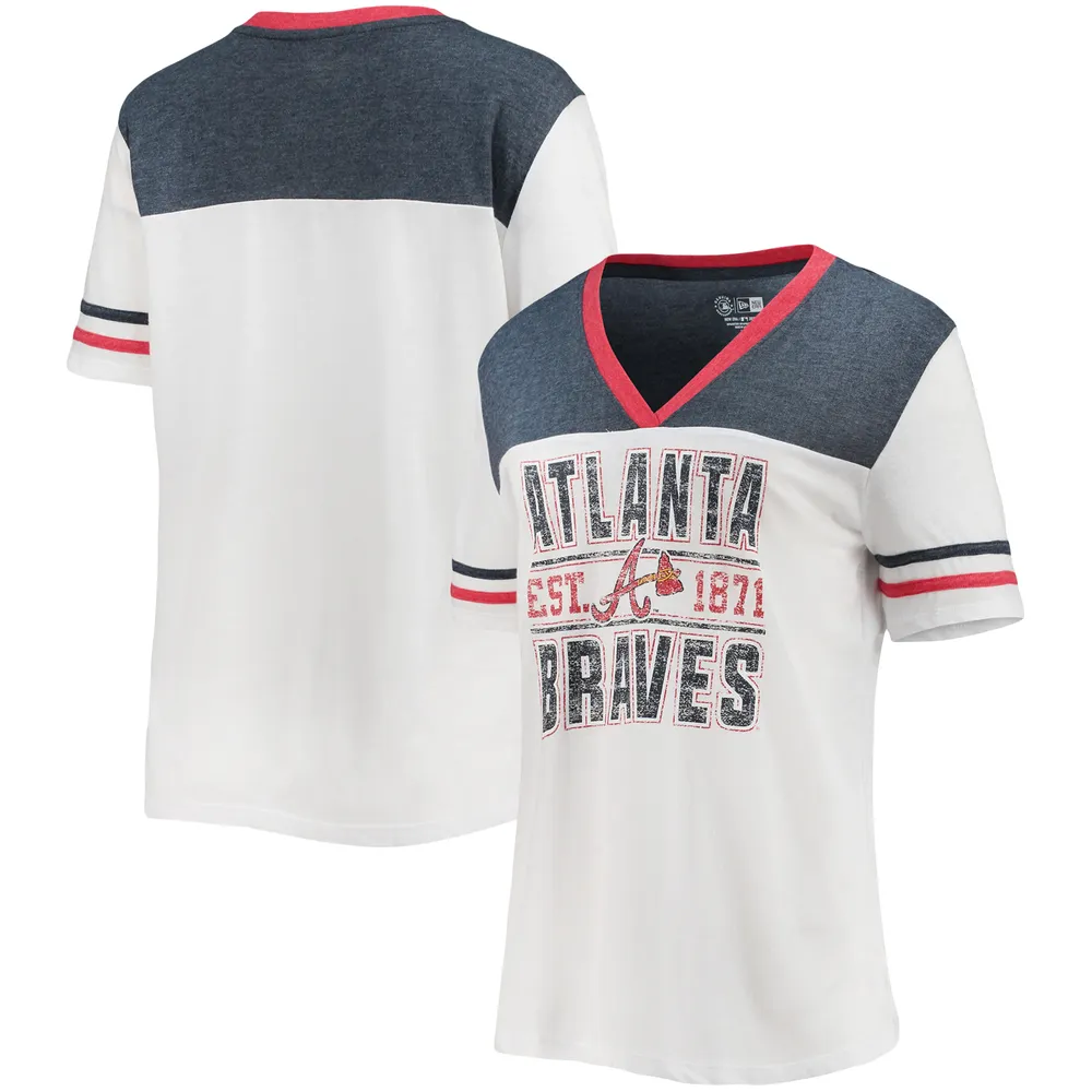 Women's Atlanta Braves White/Navy Plus Size Colorblock T-Shirt