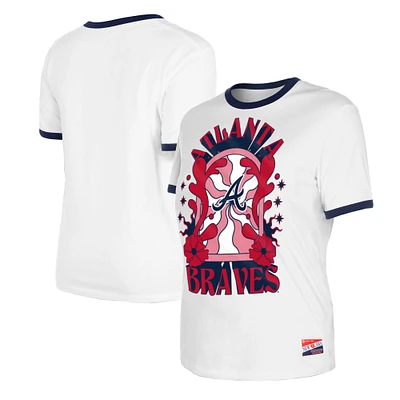 T-shirt surdimensionné Ringer New Era blanc pour femmes des Atlanta Braves