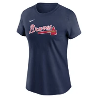 T-shirt Nike Austin Riley bleu marine pour femme avec nom et numéro Fuse des Atlanta Braves