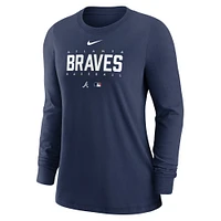 T-shirt à manches longues Nike Atlanta Braves Authentic Collection Legend Performance pour femme, bleu marine