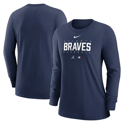 T-shirt à manches longues Nike Atlanta Braves Authentic Collection Legend Performance pour femme, bleu marine