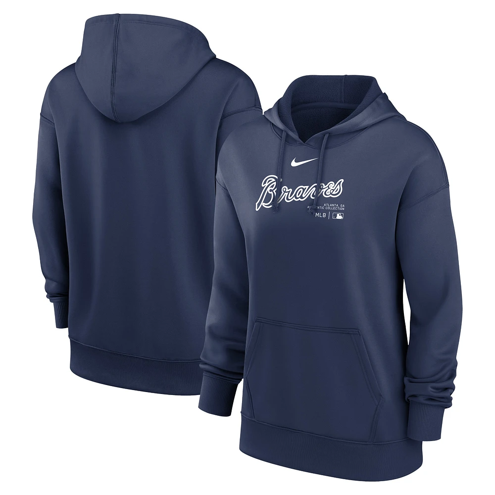 Women's Nike Navy Atlanta Braves Authentic Collection Performance Pullover Hoodie