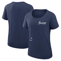 T-shirt à encolure dégagée Nike Atlanta Braves Authentic Collection Performance pour femme, bleu marine