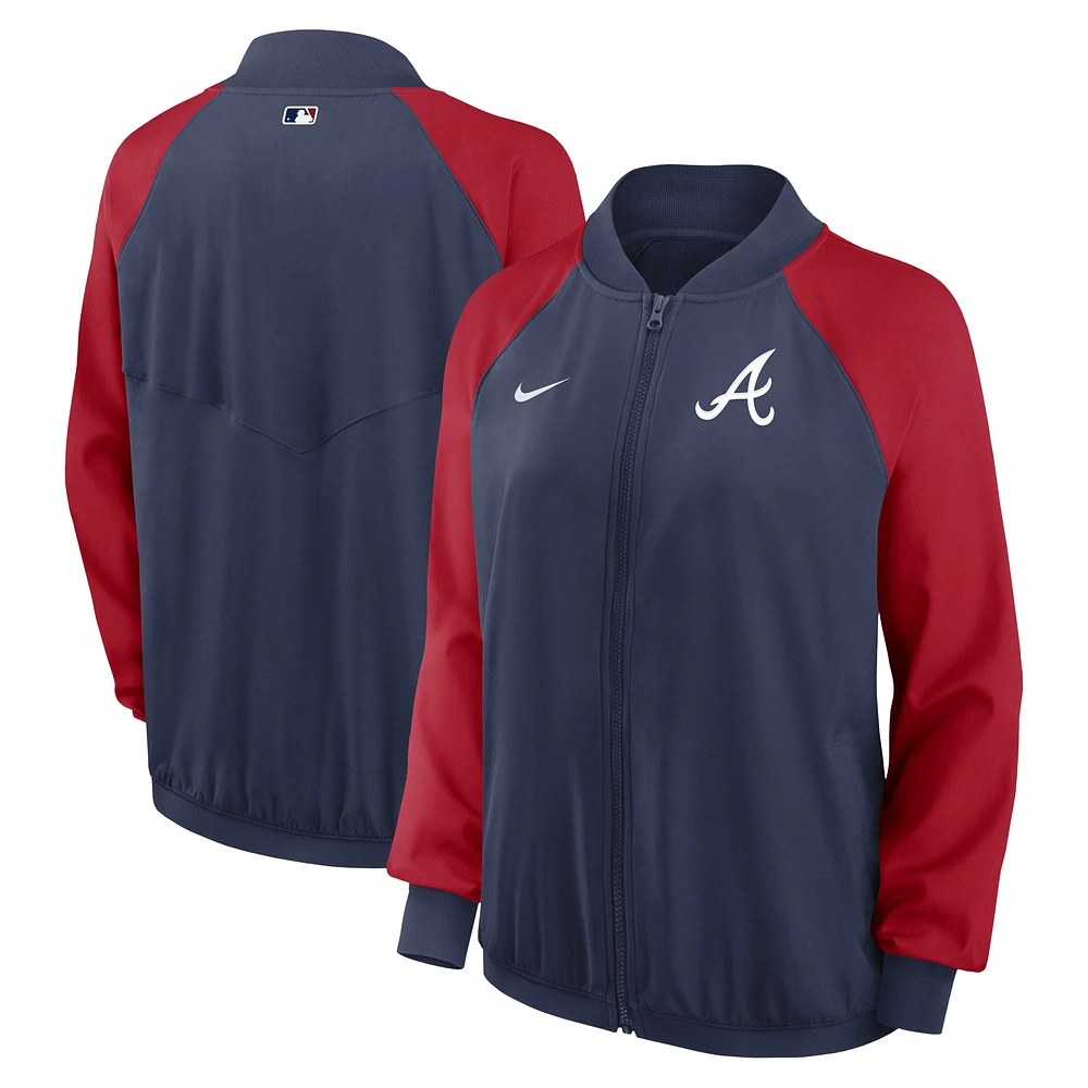 Veste à glissière pleine longueur Nike Atlanta Braves Authentic Collection Team Raglan Performance pour femme - Bleu marine