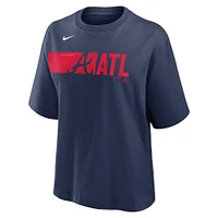 Women's Nike  Navy Atlanta Braves Knockout Boxy T-Shirt