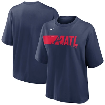 Women's Nike  Navy Atlanta Braves Knockout Boxy T-Shirt