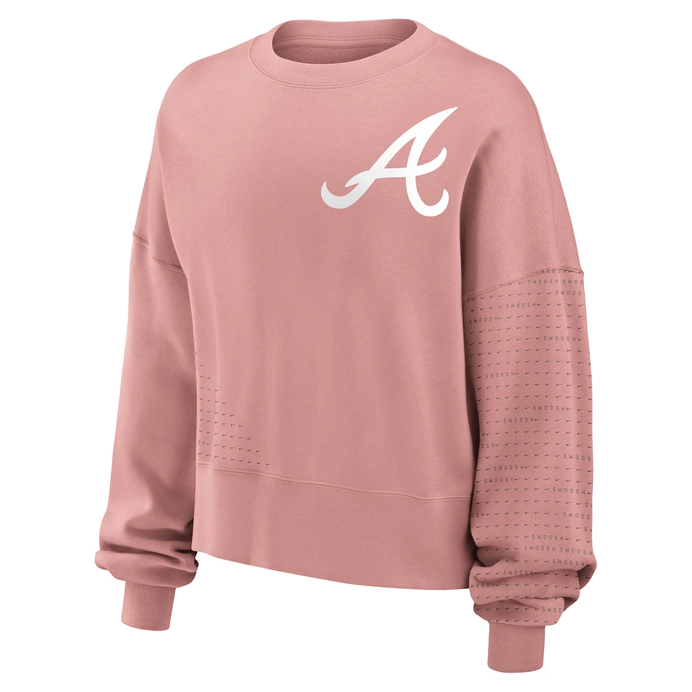 Women's Nike Pink Atlanta Braves Statement Oversized Long Sleeve Cropped Sweatshirt